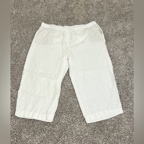 Talbots Pants - Talbots Womens Linen Pull On Pants Drawstring Plus Size 22 W White Wide Leg Crop